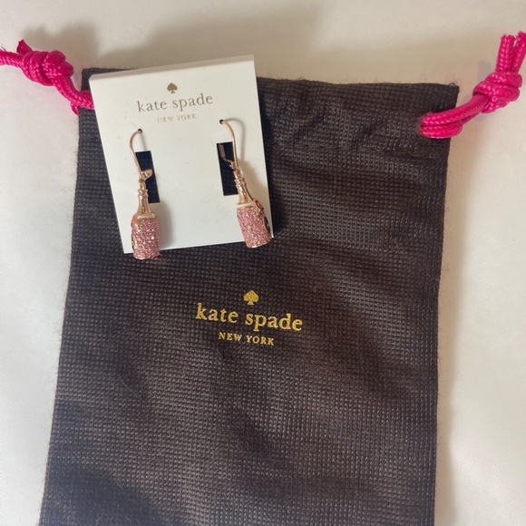 New Kate Spade Pink Sparkly Champagne Bottle Earrings - Picture 2 of 5